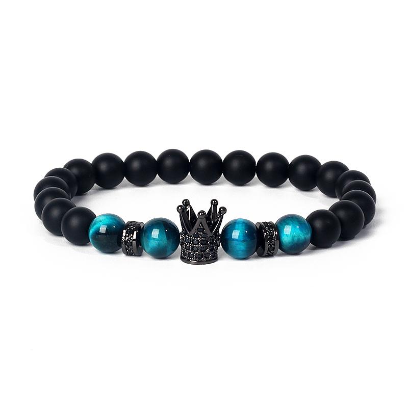 Fashion Crown Skull Punk Bracelets Men Wolf Head Zircon Tiger Eye Bracelets for Women Energy Nature Stone Soul Jewelry Pulsera