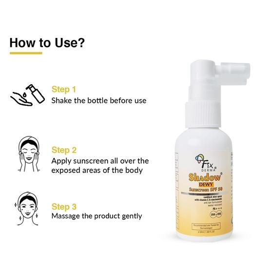 FIXDERMA Shadow Dewy Sunscreen Spf 50 Spray Pa+++, Prevents Tanning, Vitamin C Sunscreen And Niacinamide Sunscreen & Uvb Protection - 50Ml - All