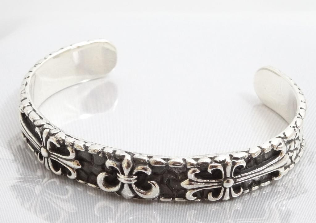 Silver 925 Bangle Bracelet for Men Lily Emblem Double [cmy Select] (11 Cross)