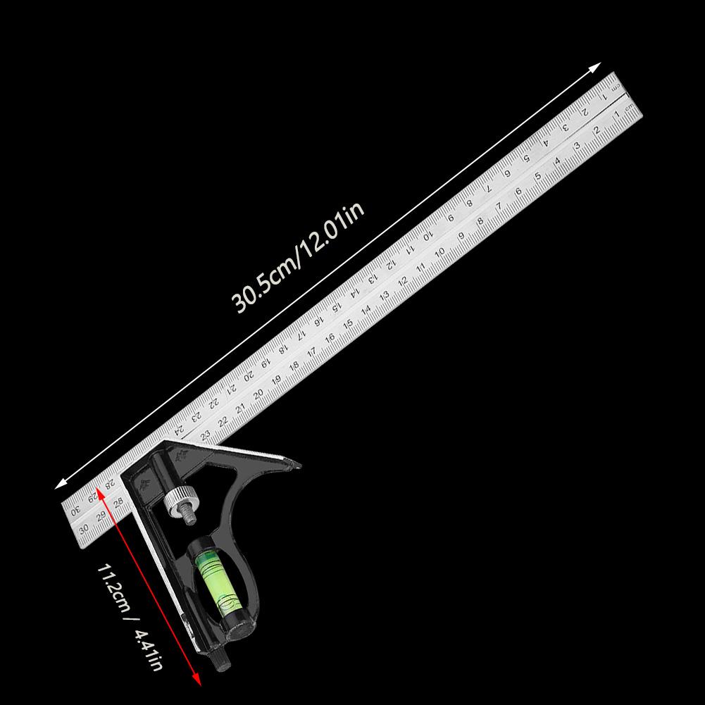 300mm Stainless Steel Angle Ruler, Engineer Measuring Tool with Gauge, for Right Angle Slope Length Depth Width Measuring
