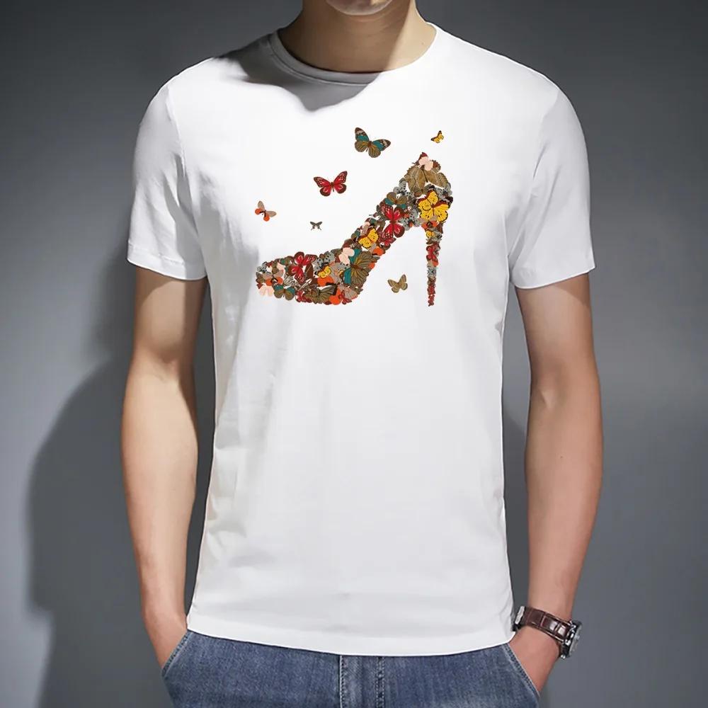 

T-Shirt Summer Short Sleeve Top Men Casual Tee Shirt Men O-neck Harajuku Pretty Butterfly Male Hip Hop Trend Streetwear Clothes M белый