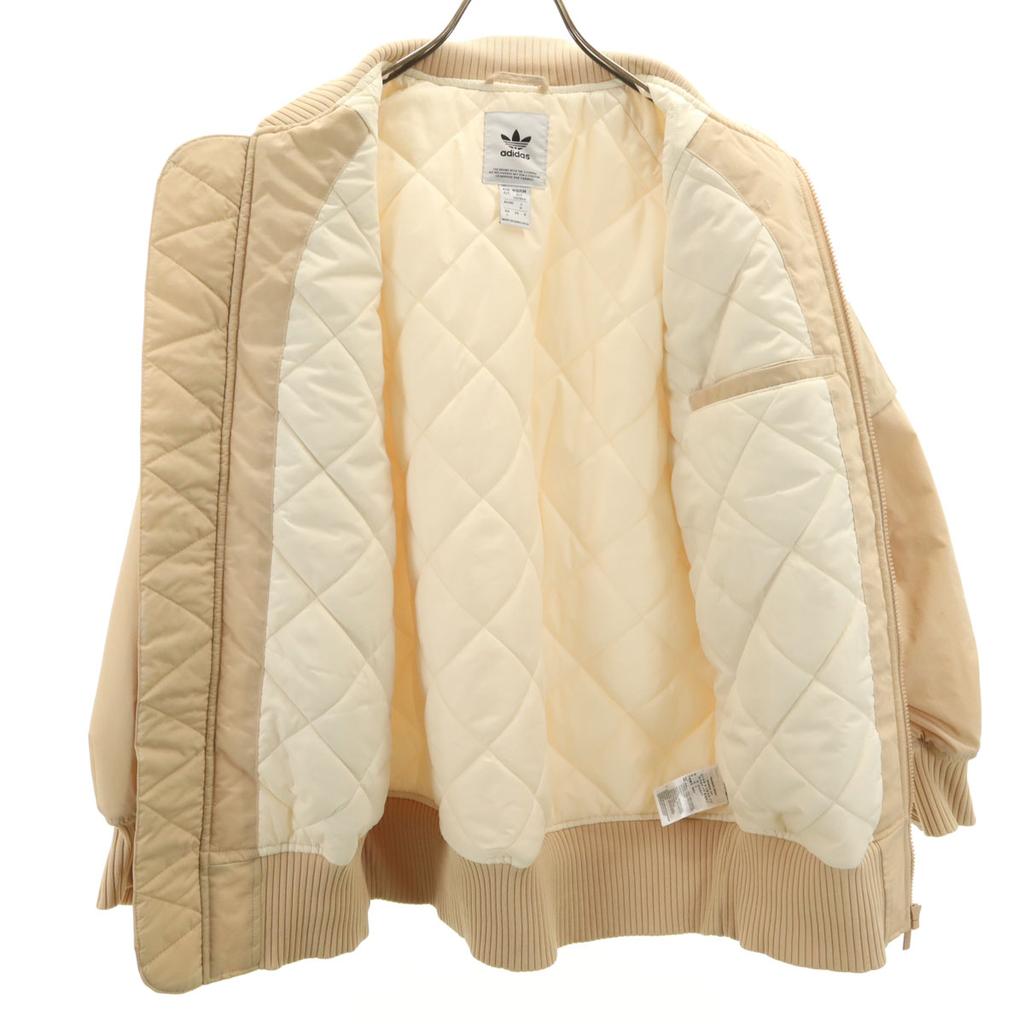 Adidas Trefoil Logo Blouson M Beige Quilted Back Women Used