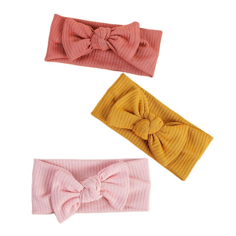 2022 Organic Cotton Baby Bow Knot Knitted Ribbed Infant Newborn Headbands for Babies 18 Colors Baby Accessories