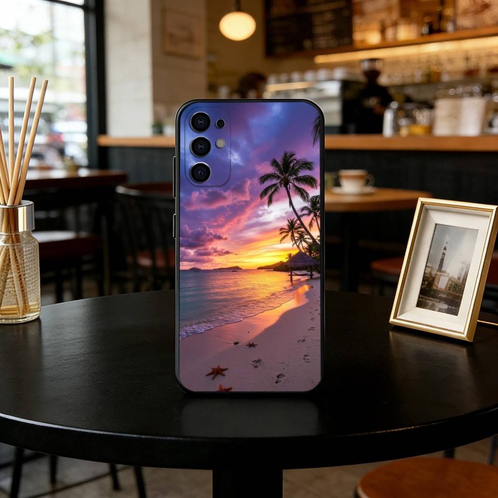 

Sea Tropical Palm Trees Beach Phone Case Black Silicone Soft For Samsung S25,S24,S21,S22,S23,S30,Ultra,S20,Plus,Fe,Lite Samsung S24fe