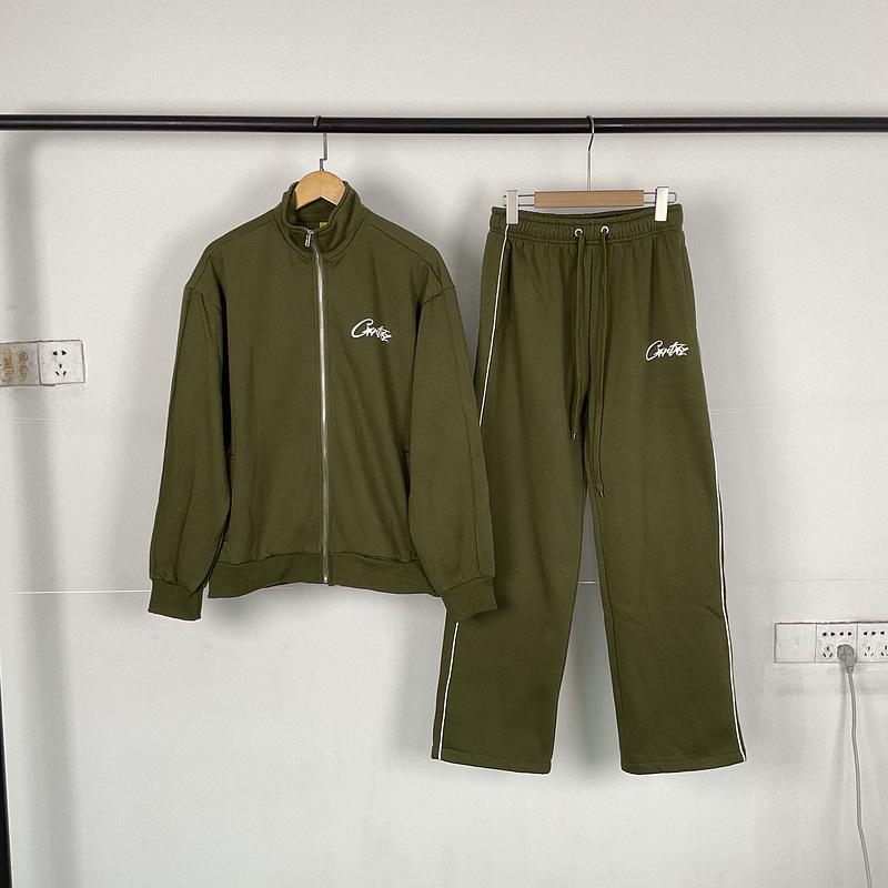 American Retro Reflective Corteiz Alcatraz Jacket with Stand Collar and Zippered Casual High Street Pants