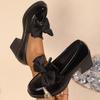 Fashion Bowknot Decoration Black Patent Leather Loafers Women 2025 Summer Round Toe High Heel Pumps Elegant Office Dress Slip On Shoes