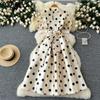 Yazlık Elbise Kadın V Yaka Puf Kollu Bornoz Bandaj İnce Bel Büyük Salıncak Polka Dot Vintage Uzun Elbiseler