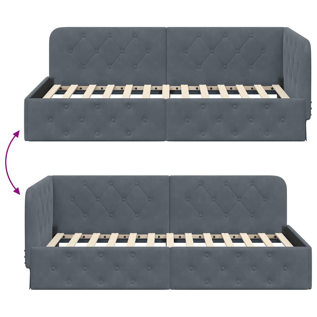 Dark Grey L Shaped Corner Bed Frame 90 X 200 Cm Velvet