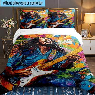 Bob Musik Lebendige Kunst 3-teiliges Bettwäsche-Set, Ideal für 1 Bettbezug und 2 Kissenbezüge, Perfekt als Geschenk für Fans, Ideal für Schlafzimmer, Studentenwohnheim