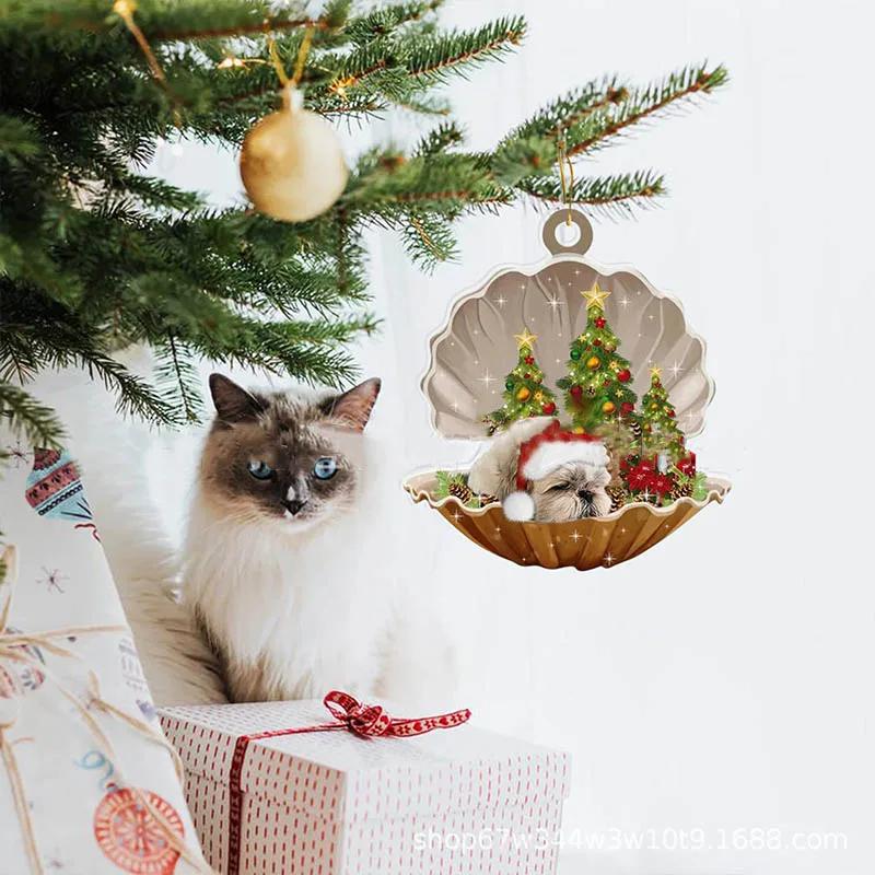 Cute Christmas Puppy Dog Shell Hanging Ornaments Xmas Tree Hanging Pendants Happy New Year 2024 Merry Christmas Decor For Home