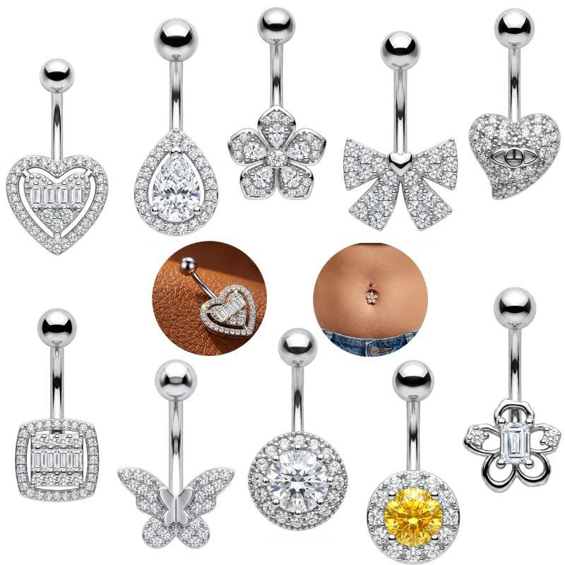 Hypoallergenic Belly Button Ring 316 Stainless Steel Shiny Zircon Fashion Navel Piercing Jewelry for Summer Beach Vacation