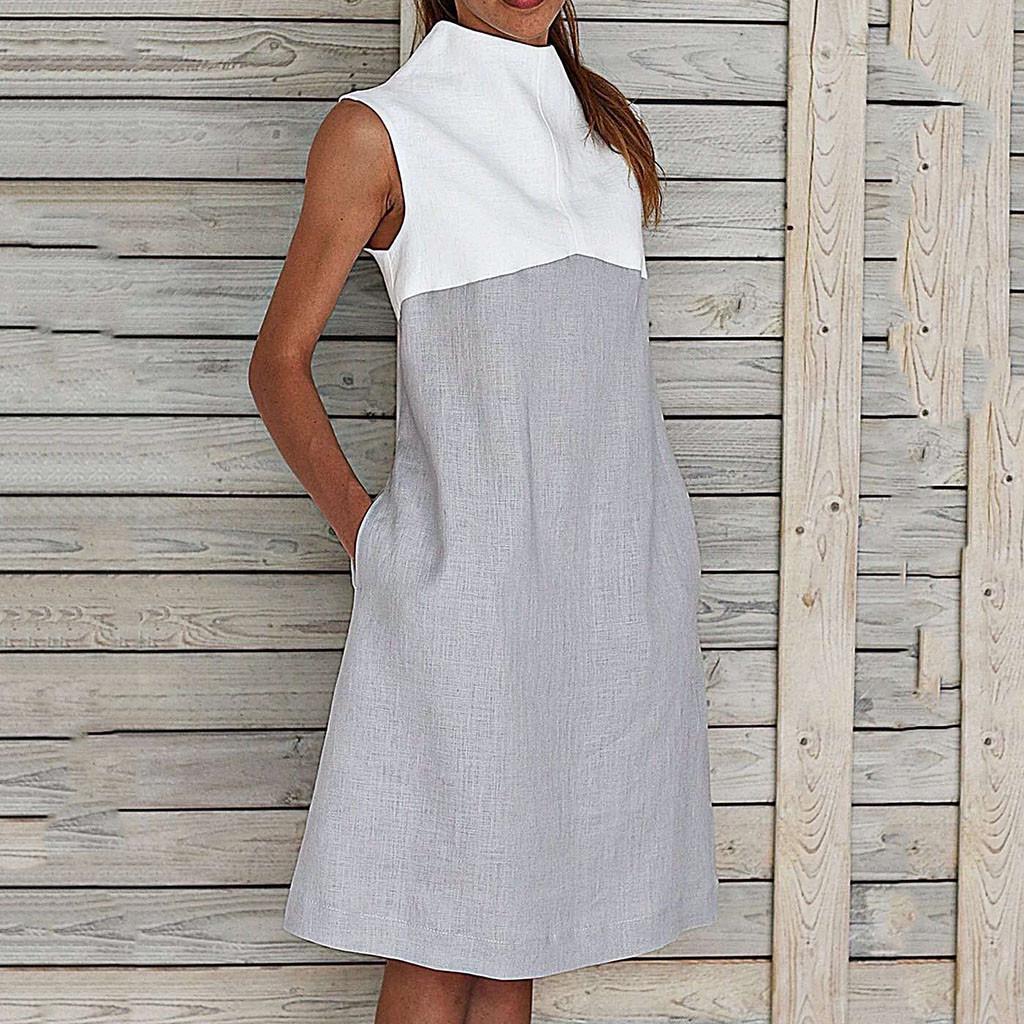 Womens Holiday O Neck Solid  Dress Ladies Summer  Dress