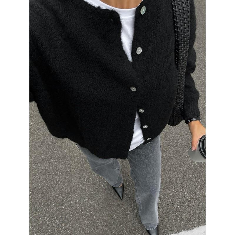 2026 Fall Winter Loose Fit Shell Button Fleece Knit Cardigan Sweater Women