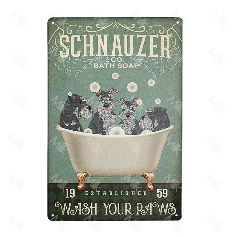 Funny Pet Schnauzer Dog Shop Art Metal Tin Sign Wall Poster Iron Painting for Bathroom Toilet Laundry Street Sweet Home Decor