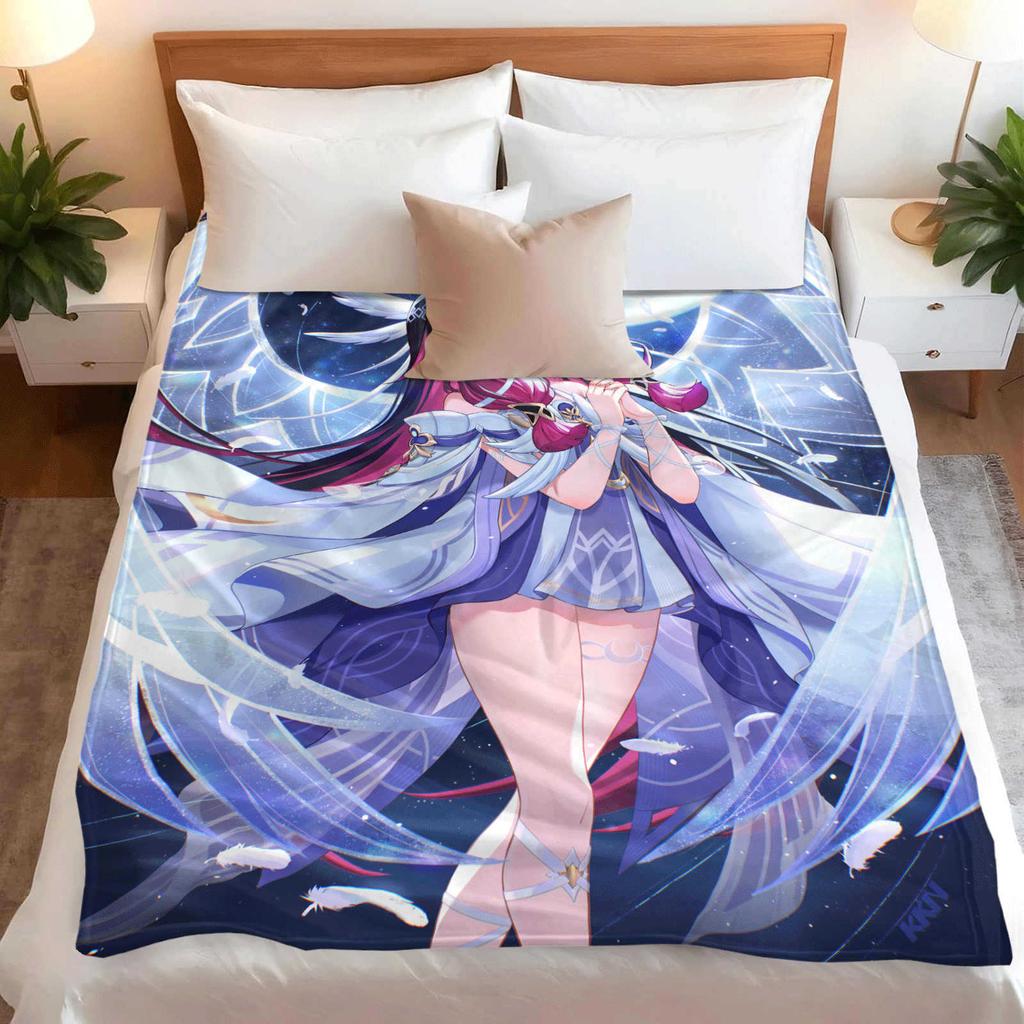 Cartoon Columbina Flannel Blanket Cover Warm Soft Anime Genshin Impact Blanket Multifunctional Decor Home Universal Blankets