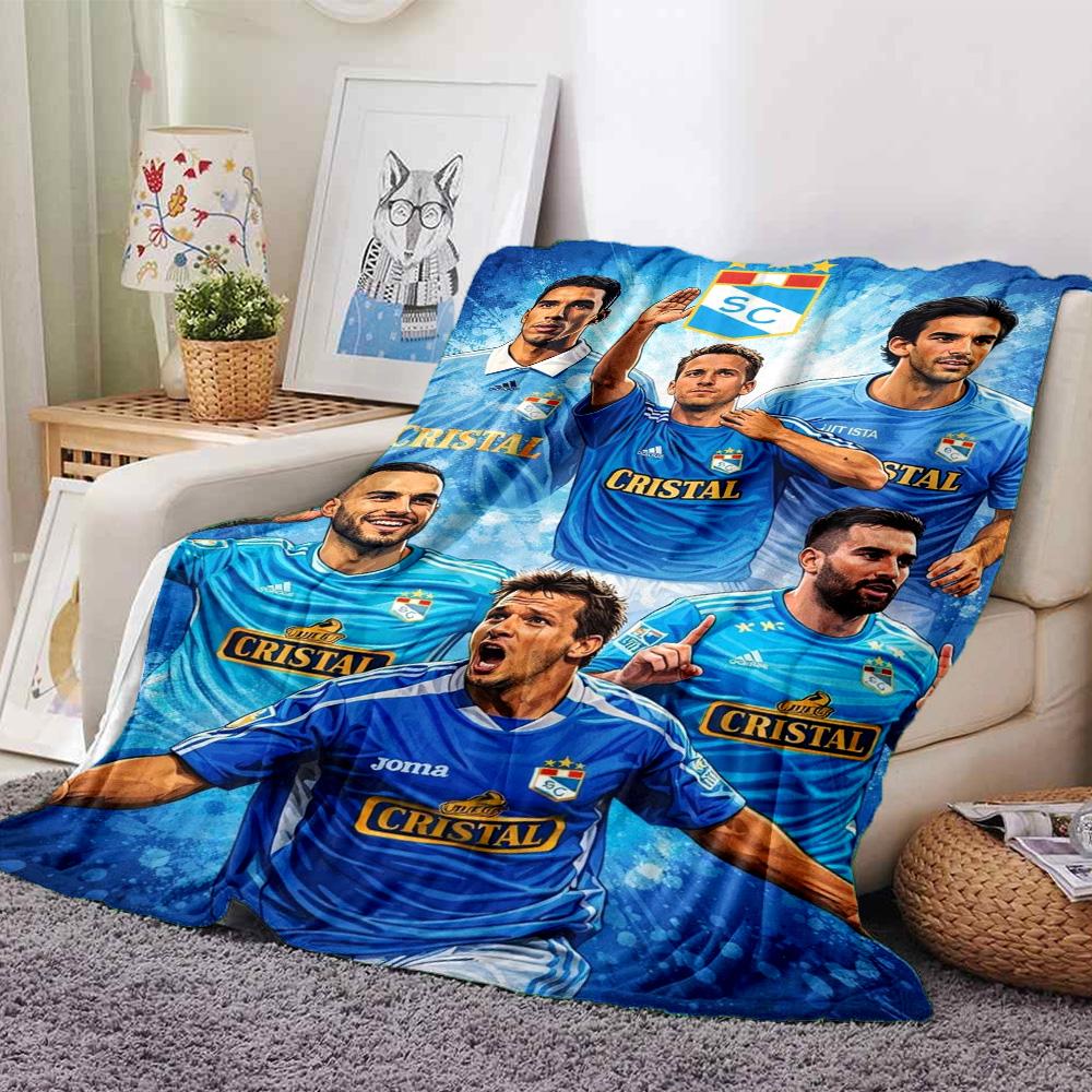 Sporting Cristal Football Team Players Collage Print Flannel Blanket Soft Warm Throw Blanket for Sofa Bed Living Room