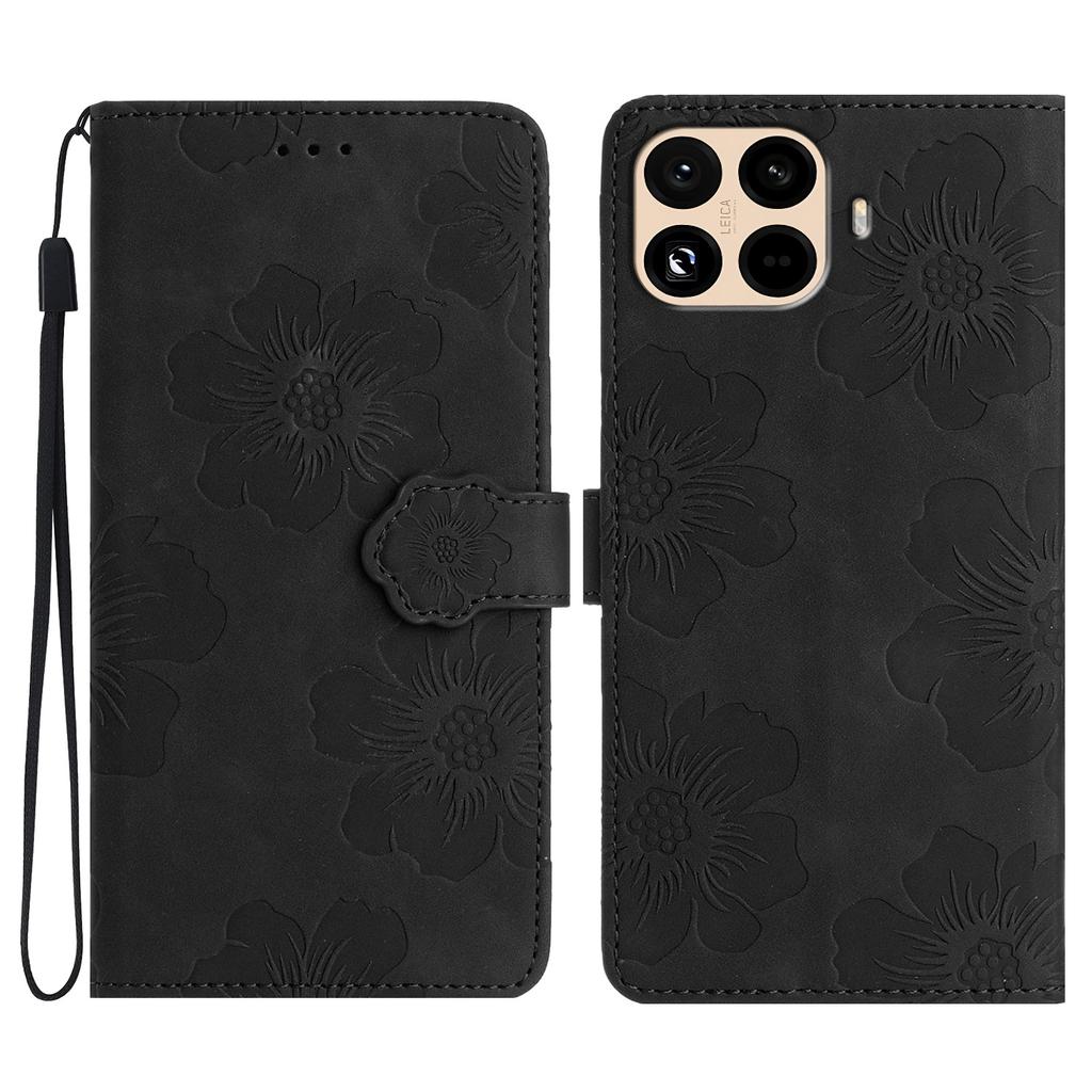 For Xiaomi 15T Pro Case Flower Design Leather Wallet Phone Cover with Wrist Strap