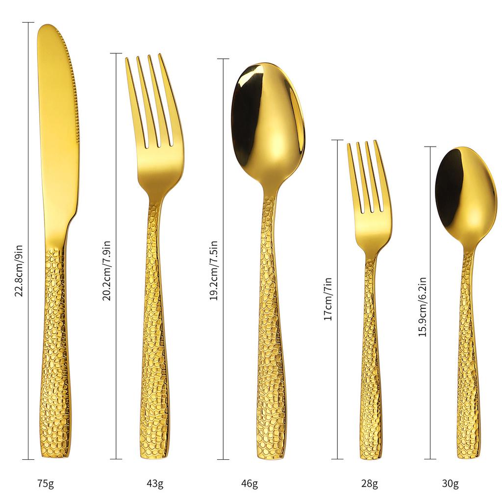 Nerezová Ocel Černá Kladívková Stolní Nůž Vidlička Lžíce Sada Západní Jídlo Dezert Denní Potřeby YSH-17-5KS