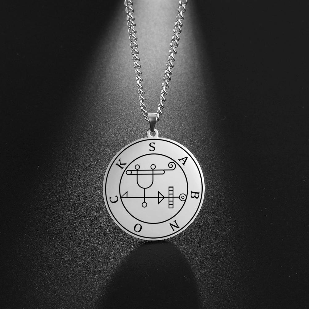 LIKGREAT Edelstahl Kleiner Schlüssel Salomons Okkultes Siegel 72 Dämonen Medaillon Halskette für Männer Frauen Pagan Kabbala Amulett