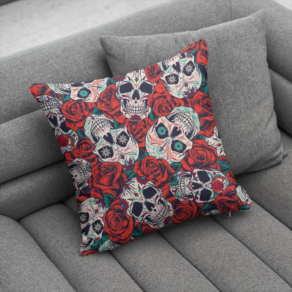 Fun Halloween Skull Pillow Cover Home Party Decorative Cartoon Kawaii Cushion Cover For Sofa Bedside Short Plush Hand Pillowcase