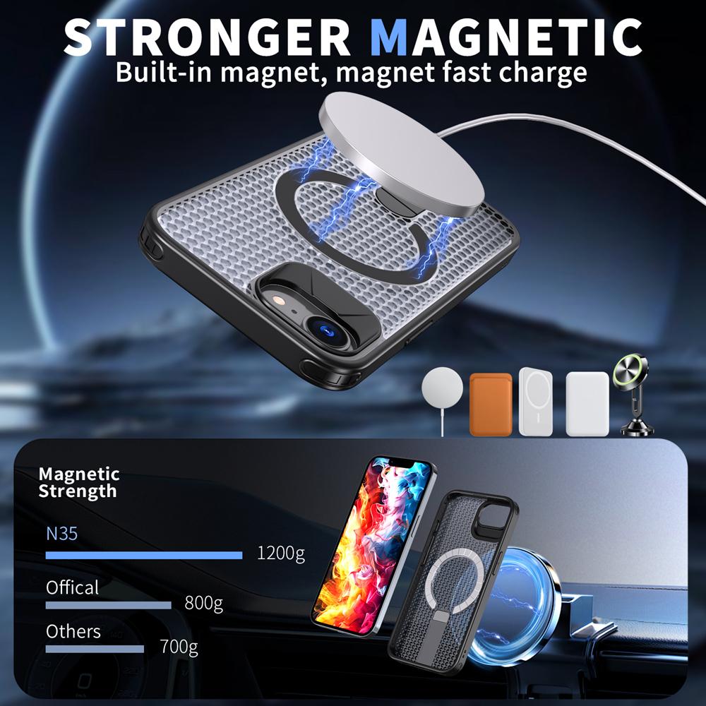 KEYSION Hollow Heat Dissipation Case for MagSafe for iPhone 17e 16e Magnetic Cooling Hide Kickstand Shockproof Phone Back Cover