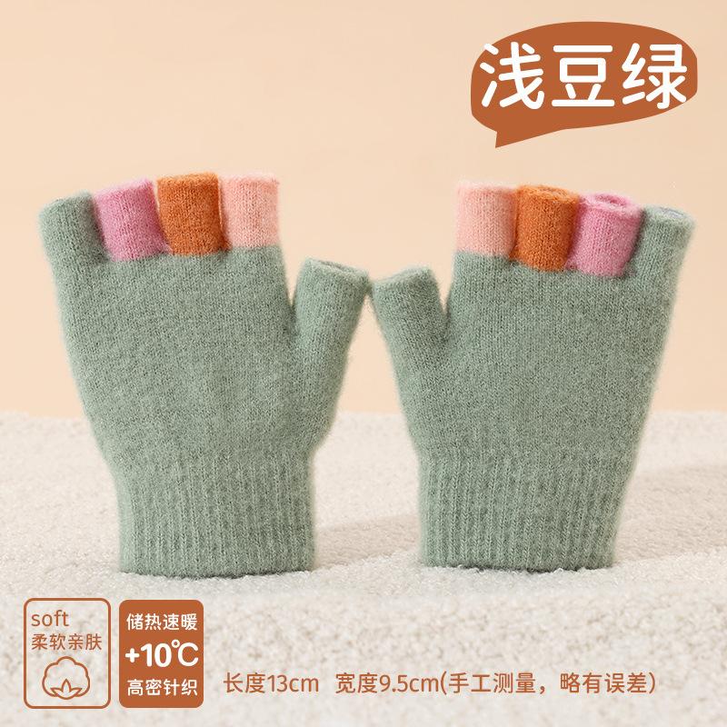 Autumn and winter children's wool gloves students write homework to keep warm half fingers boys and girls cartoon gloves show their fingers