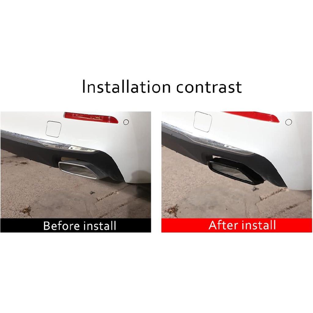 Black Stainless Steel Pipe Throat Exhaust Outputs Tail Frame Trim Cover 2Pcs For BMW 5 Series G30 G38 2018-2021 Car Accessories (Black)