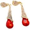 Korean-Style Red Rhinestone Bridal Ear Clips for Women