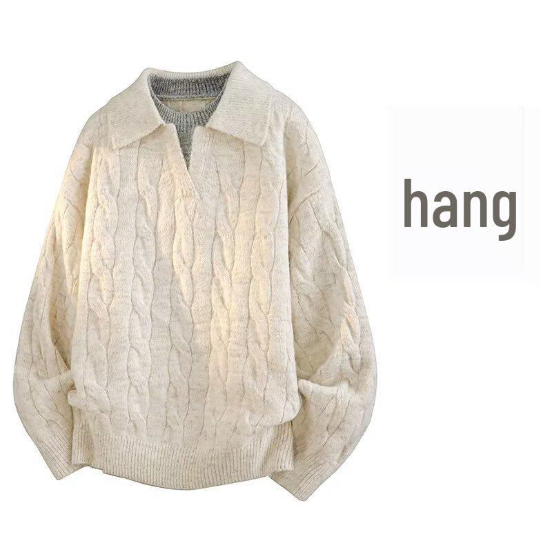 Men s Cable Knit V-Neck Polo Sweater - Autumn/Winter Business Outerwear L