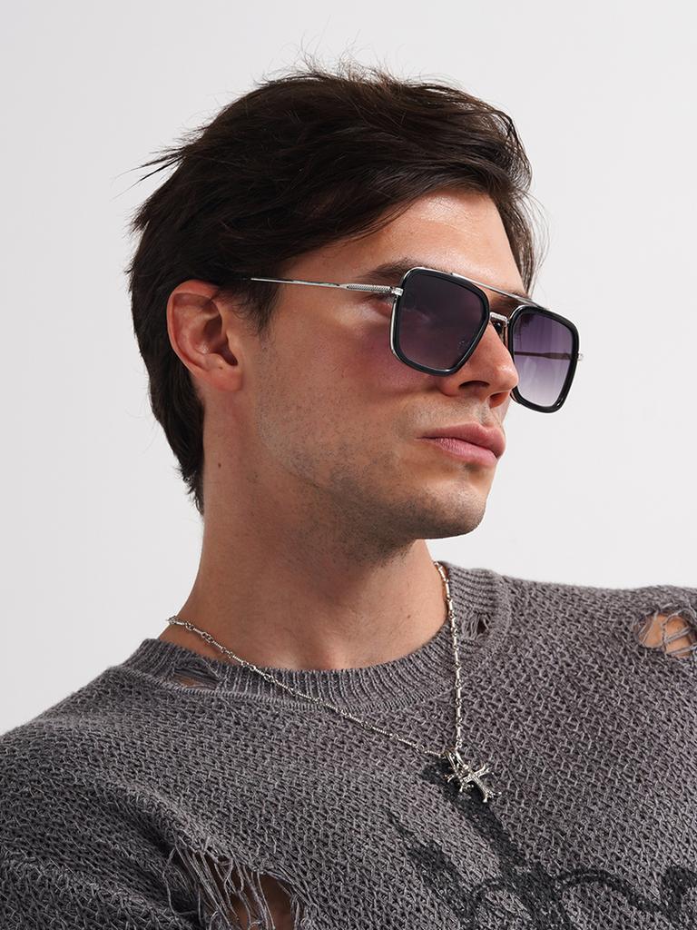 Ruiao Square Mens Designer Sunglasses Metal Frame Gradient Luxury Shades UV400 Rectangle Pilot Sun Glasses for Men