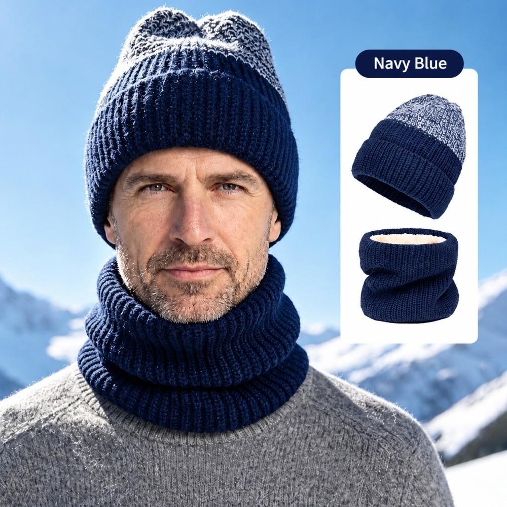 Thick Knit Neck Warmer Fleece Lined Knit Cap Soft Beanie Hat Outdoor Sports