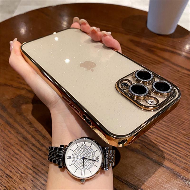 Compatible Glitter Lens Film Phone Case for Apple 17 Pro Max & 16 Pro with Electroplated TPU Full Coverage & Drop Protection