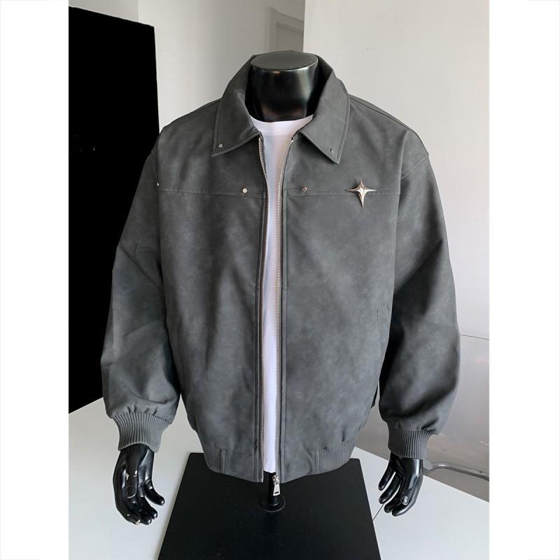 Mens Vintage Washed PU Leather Jacket With Metal Pin Detail Loose Fit Long Coat