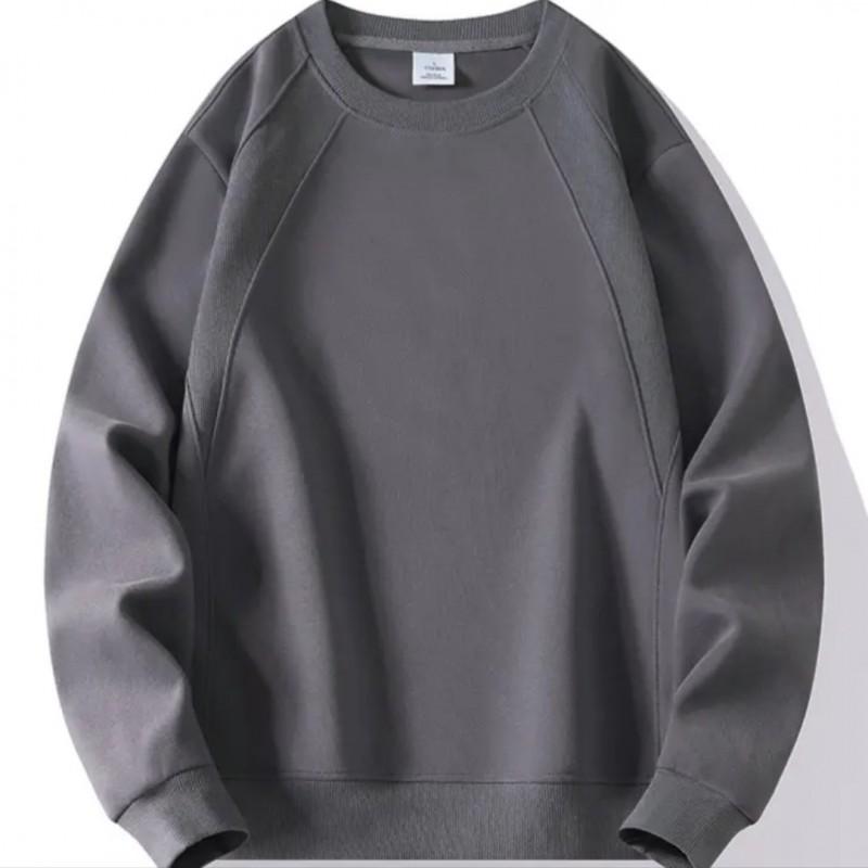 Mens Winter Fleece Sweatshirt Round Neck Loose Fit Solid Color Casual Top