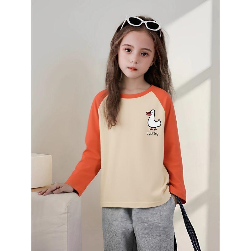Children's Cartoon Print Long-Sleeve T-Shirt for Girls, 2026 Spring New Model, Pure Cotton Base Shirt for Kids