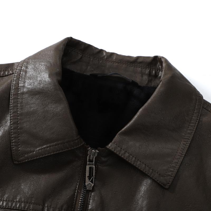 New Men's Leather Jacket Thin Velvet Multi-pocket Multi-color Lapel Middle-aged Leather Jacket Men's Motorcycle Leather Jacket Men's Clothing