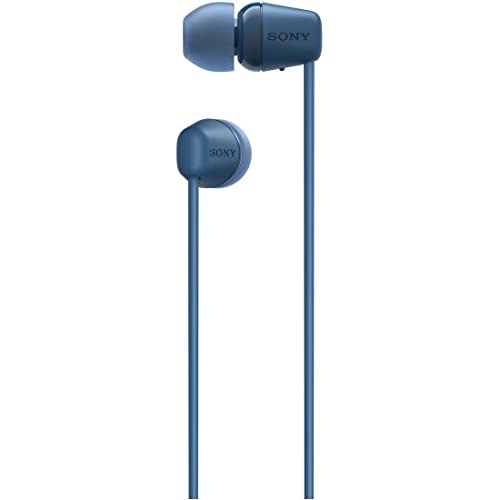 Sony Wireless Earphones WI-C100 Bluetooth 25H Battery IPX4 Water-Resistant DSEE Support Blue Small