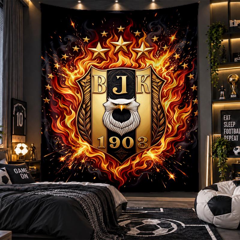 Arazzo da Appendere a Parete Stampa Beşiktaş FC Tessuto per Soggiorno Camera da Letto Decorazione Casa