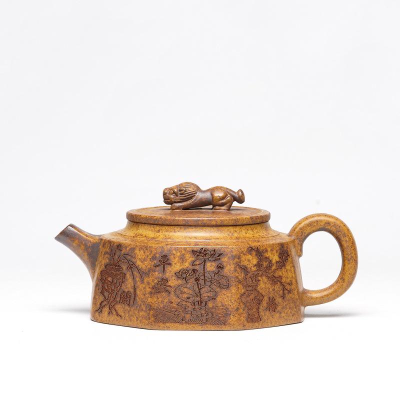 Auspicious Beast Eight-Sided Handmade Yixing Zisha Teapot by Famous Artist