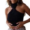 European Design Summer Knot Knit Halter Crop Top - Sexy Short Women's Top