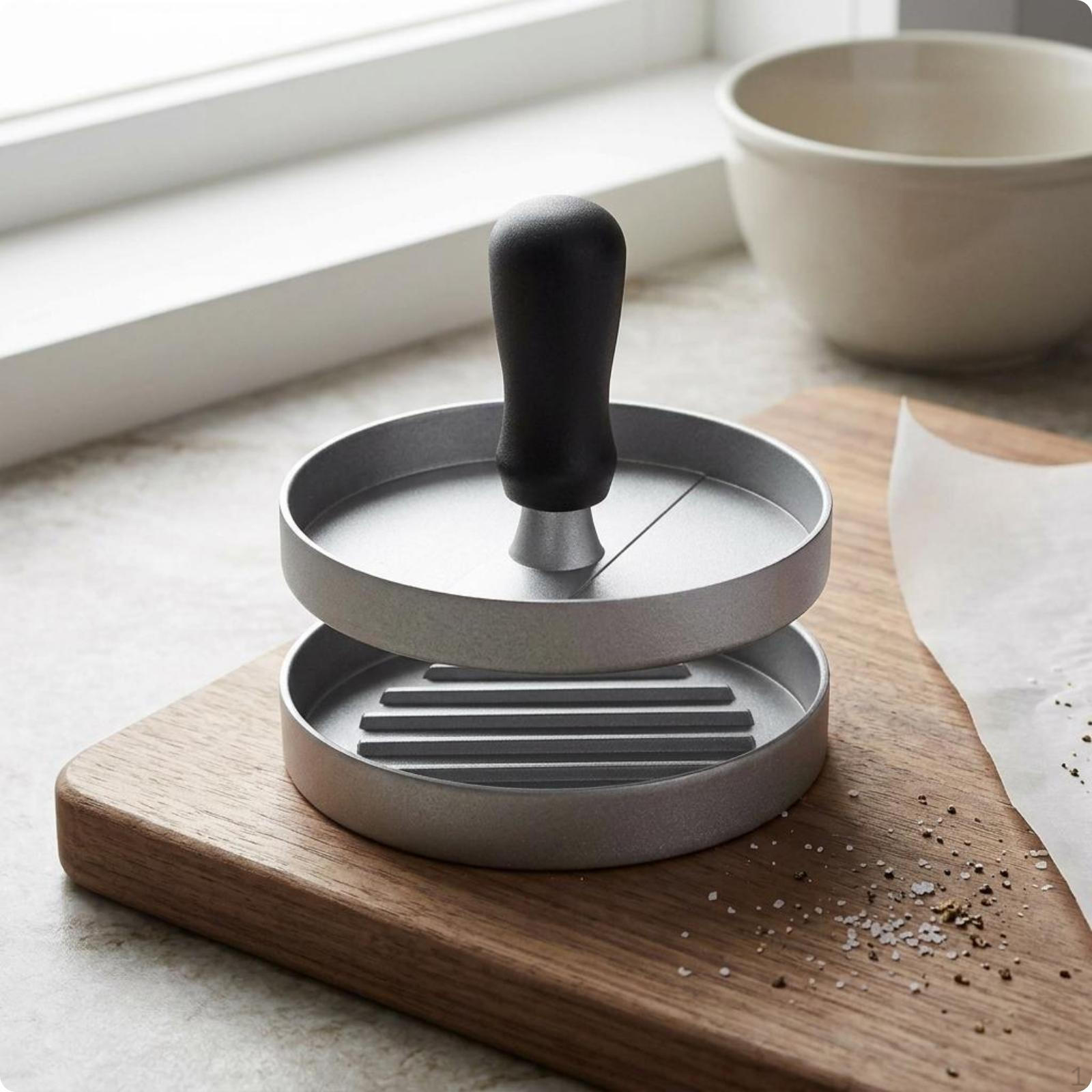 Metal Hamburger Press Black Handle Patty Ridged Base Maker