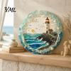 Housewarming Gift for Beach House Lighthouse Sea Glass Art Wall Ornament, Hand Assembled Shells And Tumbled Decorative Ornament Decor, Style