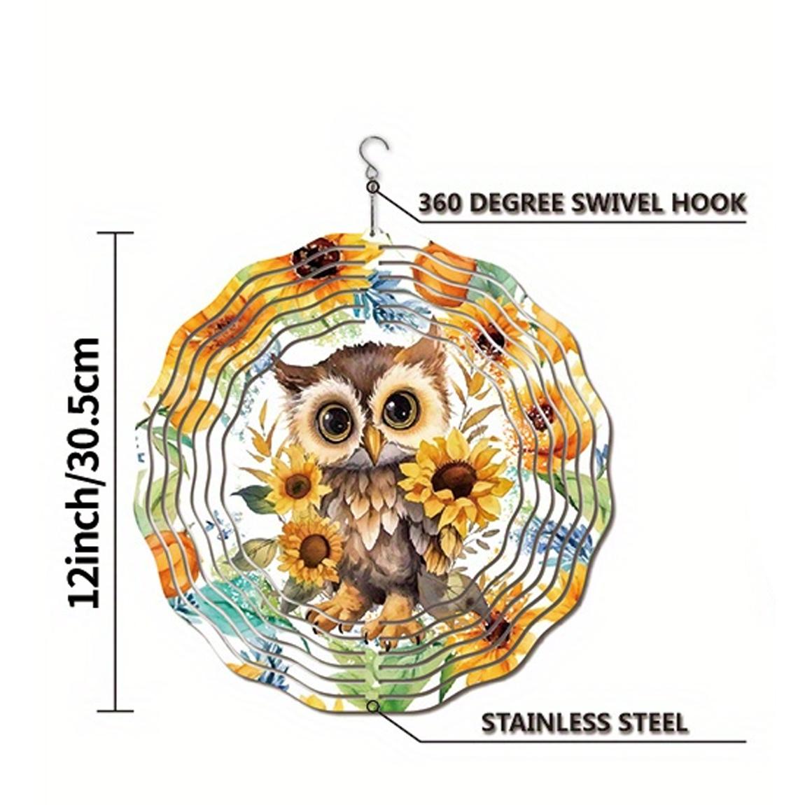 

Классический кинетический ветряк «Сова» 12 дюймов 3D металлическая скульптура из нержавеющей стали для сада, патио, лужайки, уличного декора, подвесной спиннер, искусство для интерьера