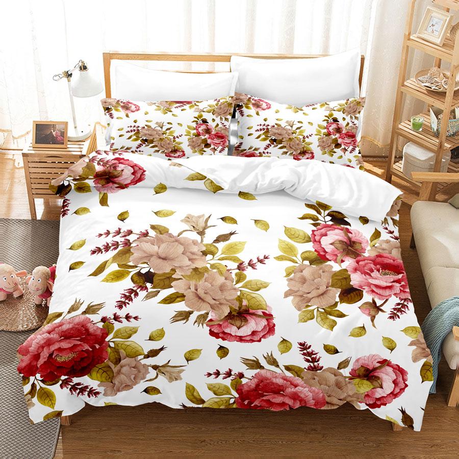Flower Duvet Cover Set For Girls Women Bedroom Decor 3d Digital Print Polyester Comforter Cover Quilt Cover King Queen Full Size