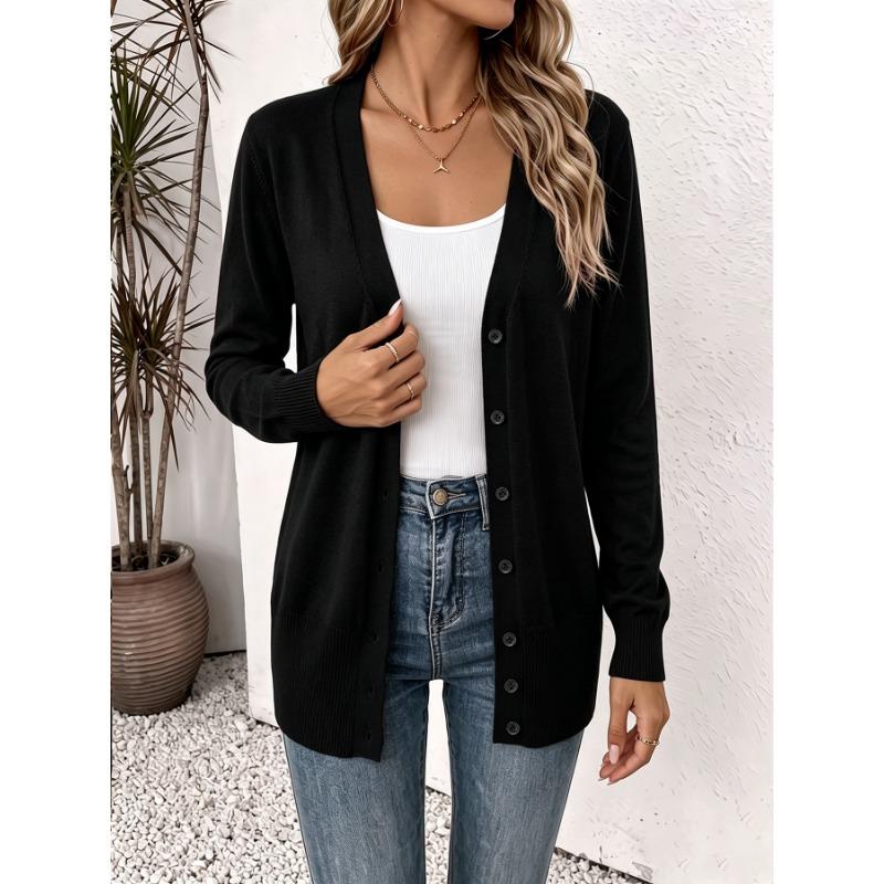Women S Mid Length Long Sleeve Knit Cardigan Single Breasted Daily Outerwear