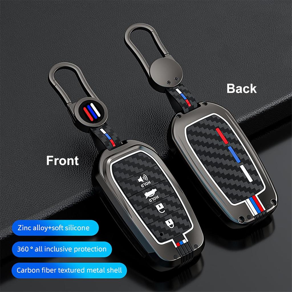 Heavy Metal Key Fob Cover, Compatible With Toyota Tundra   2024 2025, Fit For Corolla Cross Venza Sequoia Etc, Zinc Alloy Fob Case With Carbon Fiber