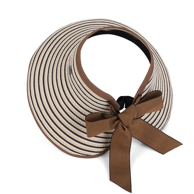 Foldable Summer Straw Hat With Wide Brim Sunshade For Women Outdoor Leisure коричневый