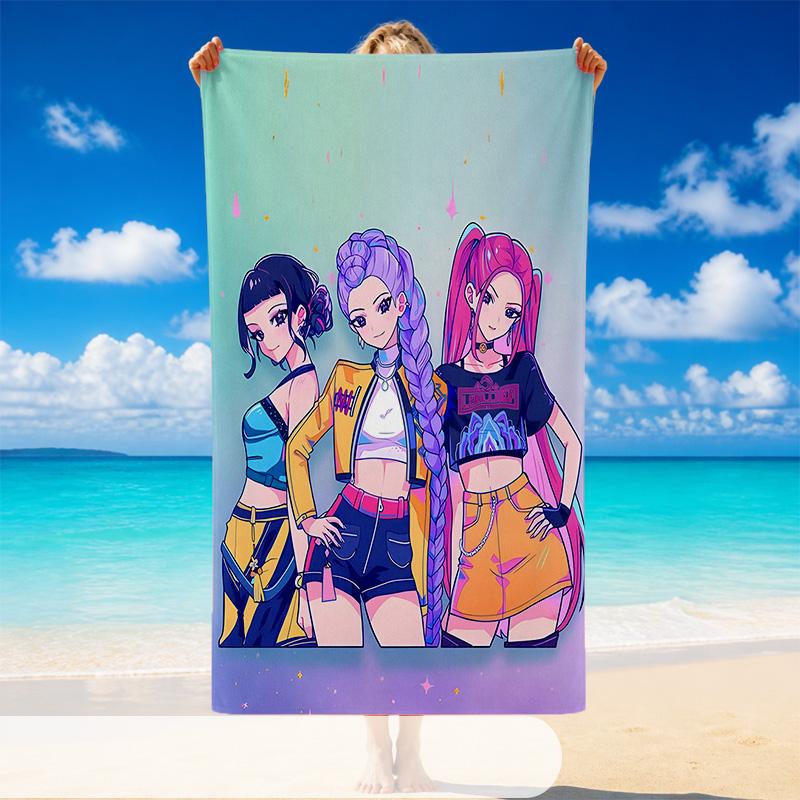 Quick Dry Beach Towel Kpop Demon Hunters Pattern, Lightweight Absorbent Towel for Pool Beach Vacation Use