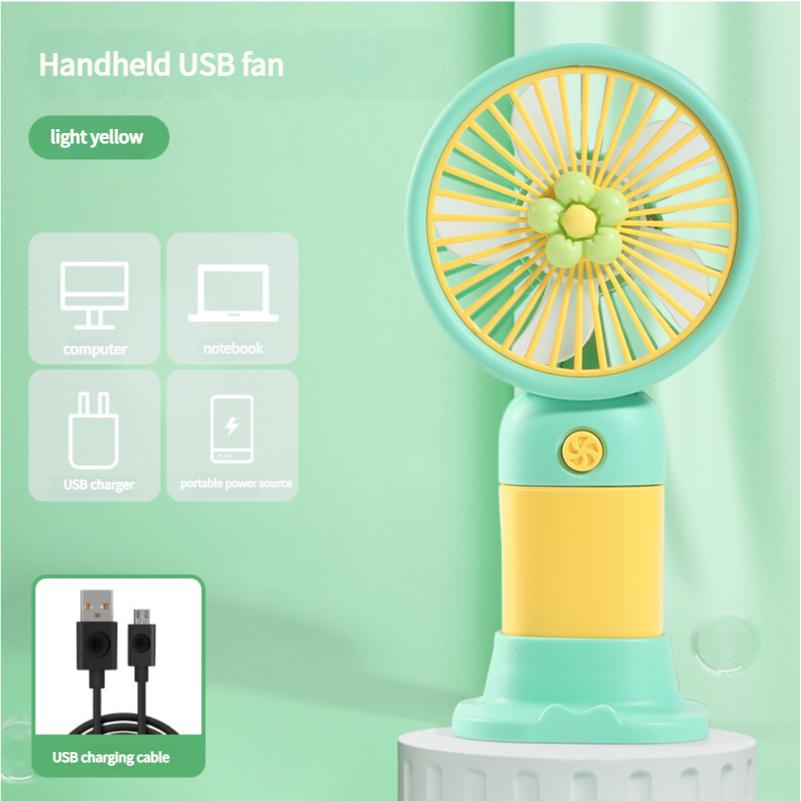 USB Rechargeable Handheld Mini Fan Flower Cartoon Design Portable Desk Fan for Office Travel Outdoor Camping Cooling Fan Durable Gift
