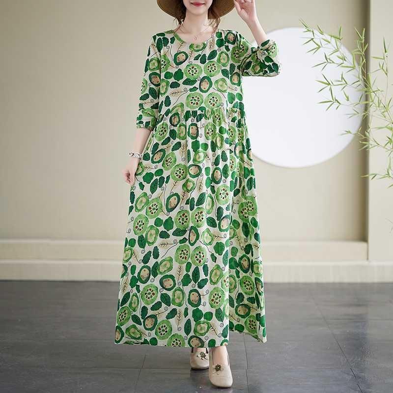 Round Neck Vintage Long Flesh Covering Dresses